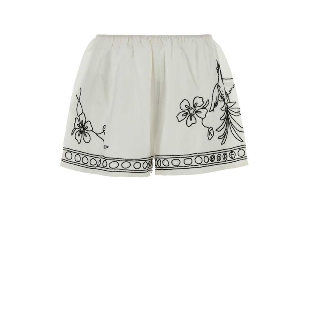 Bode Women White Cotton Blend Cockatoo Shorts
